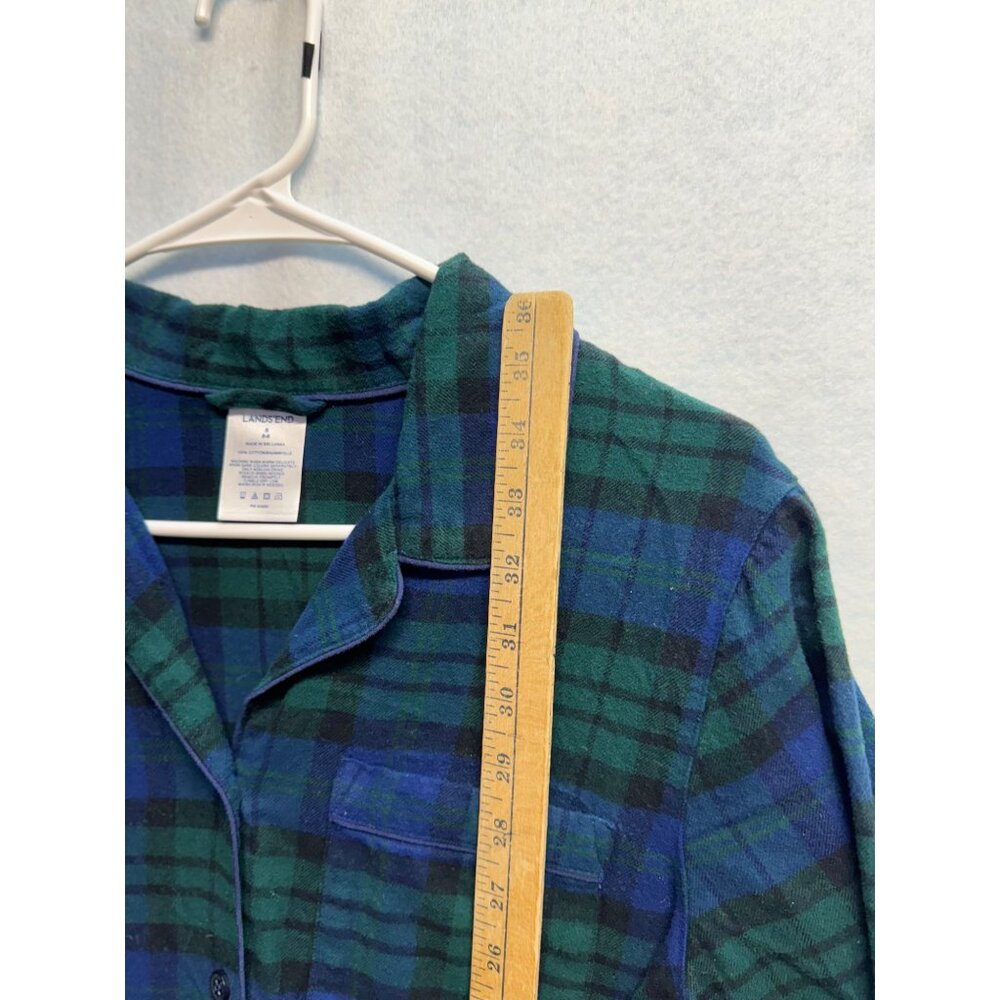 Lands End Womens Green/Blue Plaid Flannel Nightshirt Button-Up Long Sleeve Small - Picture 5 of 7
